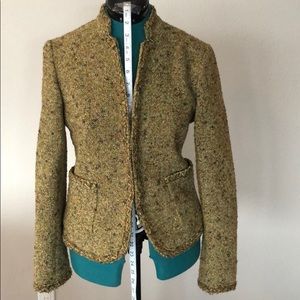 J. Crew Womens Gold Green Tweed Jacket sz 4